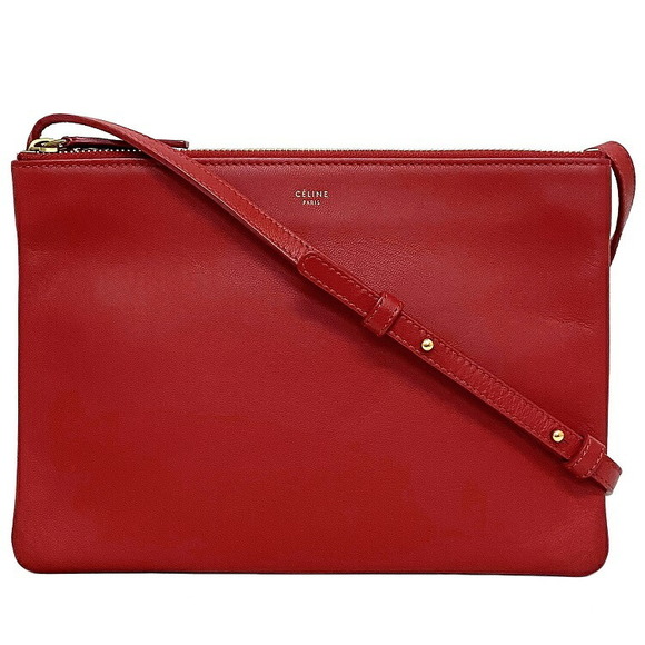 Celine Smooth Carry Lambskin Shoulder Bag Trio Red Crossbody - Picture 1 of 9